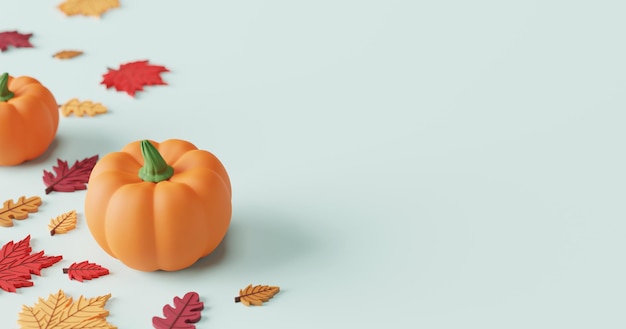 Autumn and thanksgiving banner design with copy space 3D render