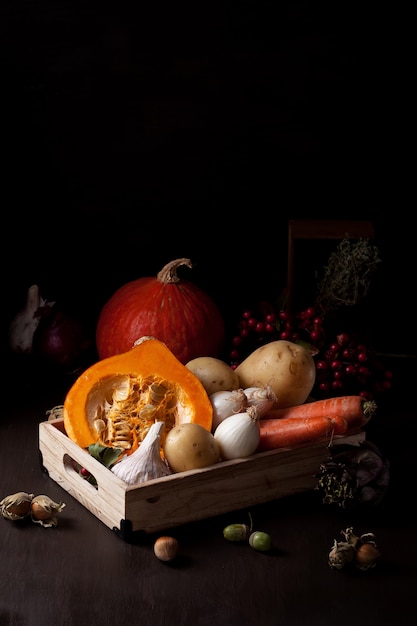 Autumn vegetables. Seasonal organic food and autumn harvest concept