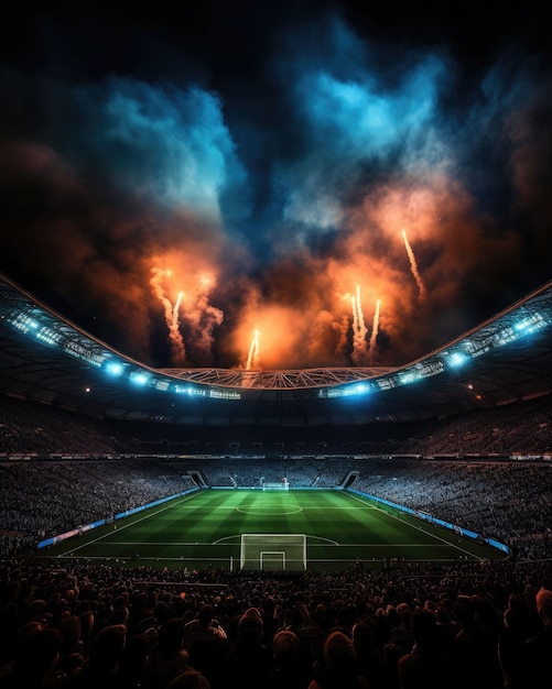 Photo awesome photography of a soccer football stadium on fire