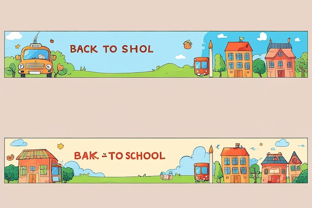 Photo back to school hand drawn cartoon banner set