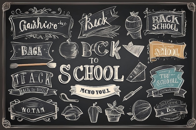 Photo back to school labels on blackboard