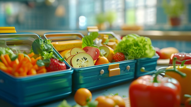 Back to school Lunchbox Creations a blue container with fruits and vegetables on it