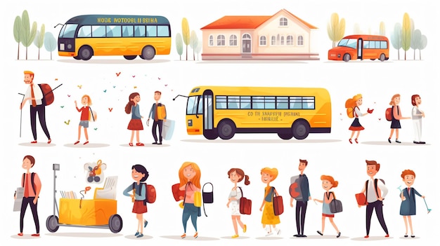 Back to school vector illustrations set Preparation