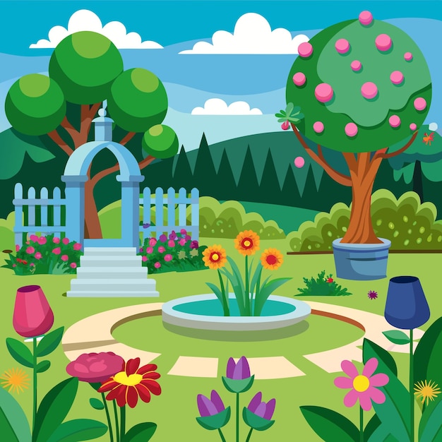 Photo background scene with flowers in garden