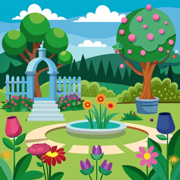 Background Scene with Flowers in Garden