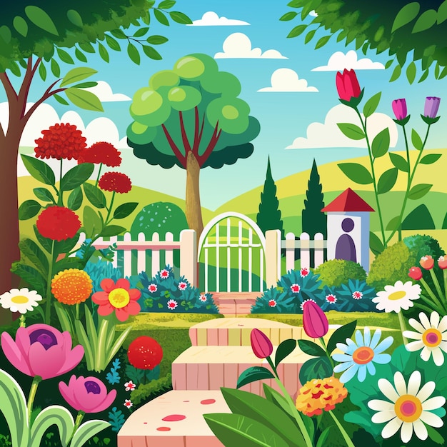 Background Scene with Flowers in Garden