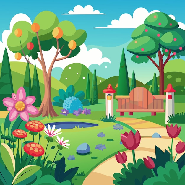 Background Scene with Flowers in Garden