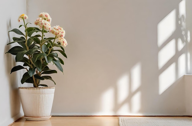 Photo background with white wall and plant