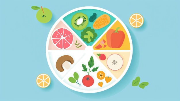 Photo balanced diet plate with labeled sections