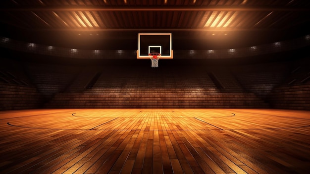 Basketball sport arena interior view to wooden floor Generative AI