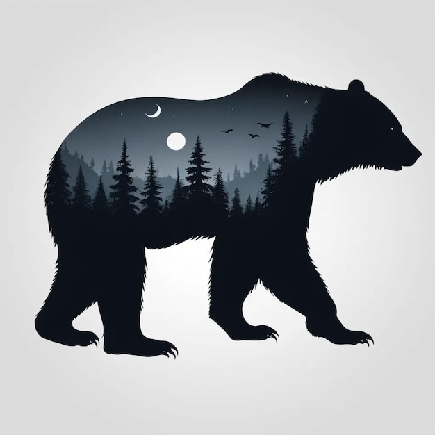 Photo a bear with a forest on its back and a moon in the background