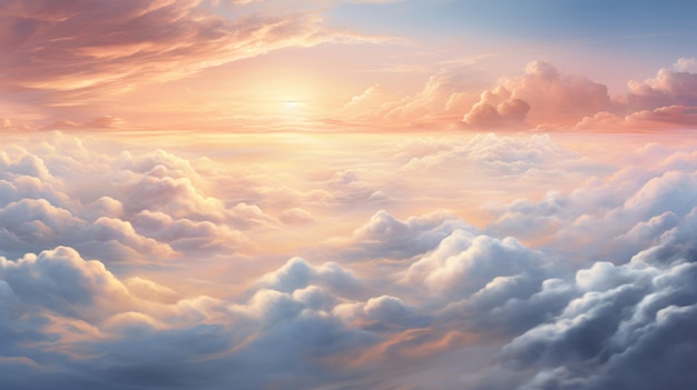 Photo beautiful aerial view above clouds at sunset dramatic sky generate ai