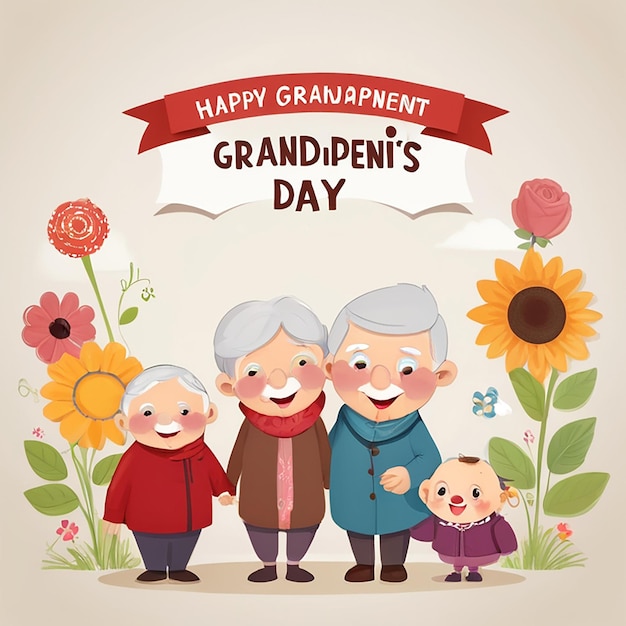 Photo beautiful design of happy grandparents day banner template