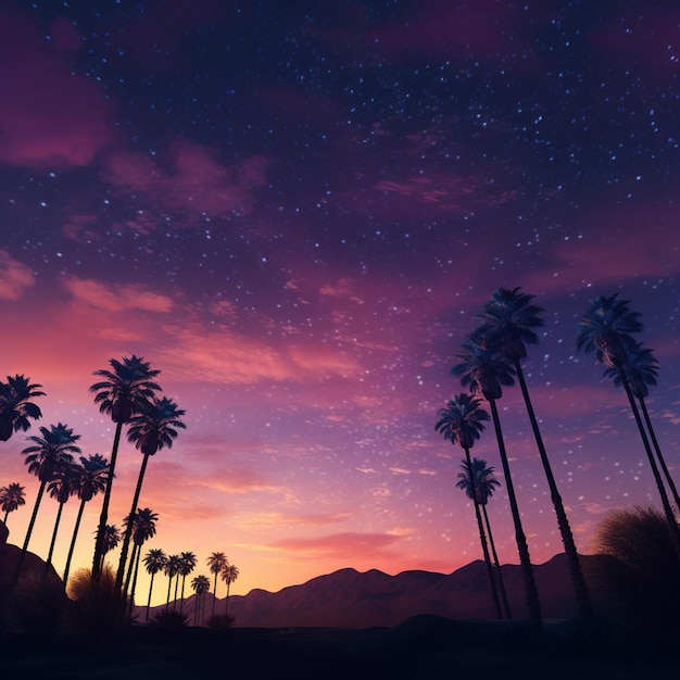 beautiful evening sky backgroung with charming date palm silhouettes