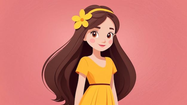 Photo beautiful girl with long hair in yellow dress vector illustration