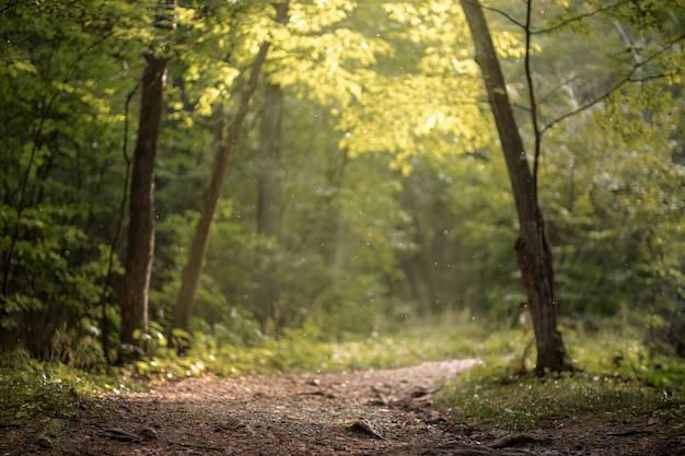 Beautiful green summer forest Spring background backdrop