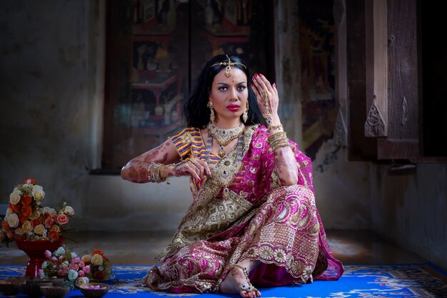 Beautiful indian girl with kundan jewelry.