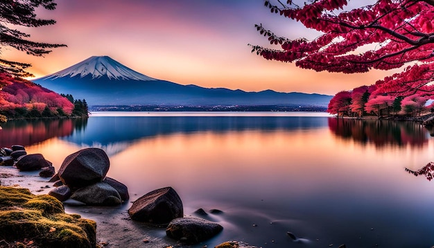 Photo beautiful landscape of mountain fuji around yamanakako lake