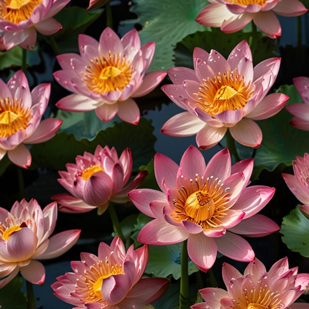 Beautiful pink lotus flower with a green leaf in the pond