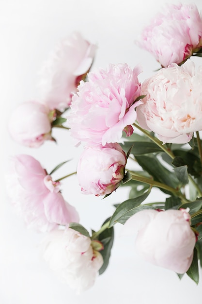 Beautiful pink peony flowers bouquet in vase