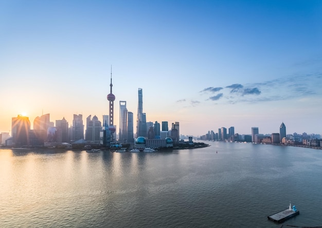 Beautiful shanghai in sunrise pudong skyline and huangpu river China