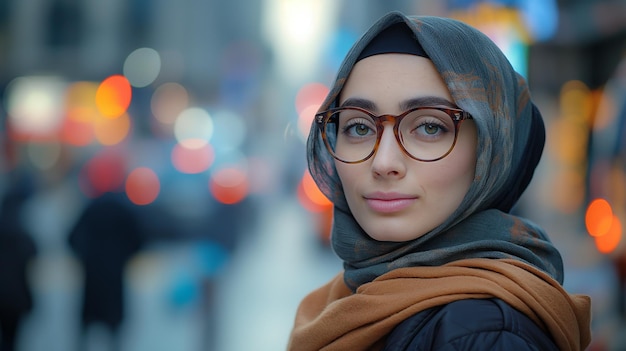 Beautiful young Muslim woman wearing glasses and hijab