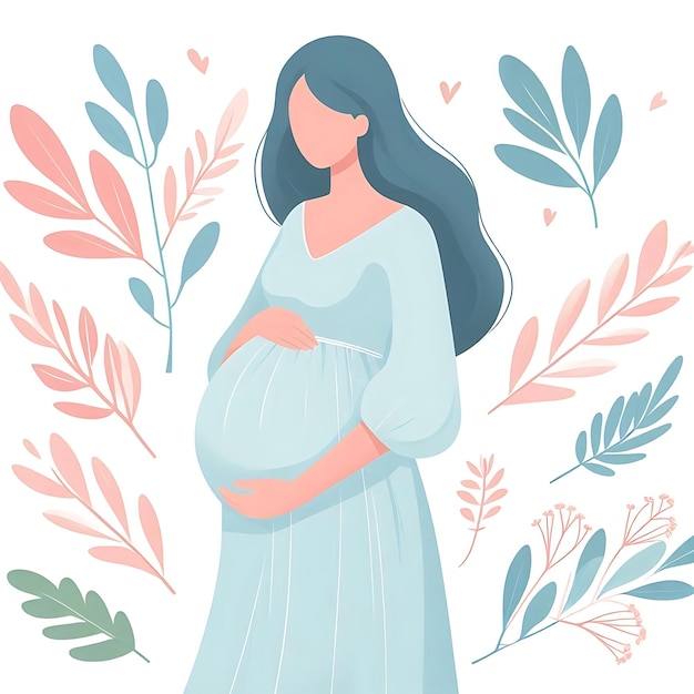 Photo beautiful young pregnant woman illustration concept of pregnancy and motherhood flat design on white