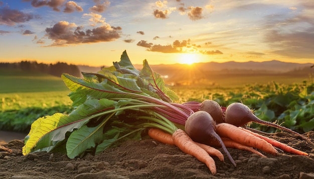 Beets and carrots Freshly harvested in the garden generative AI