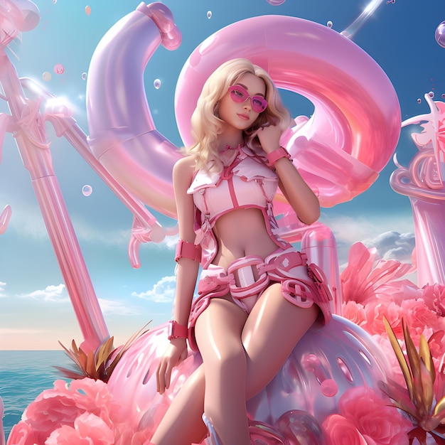 Berbie doll bikini to the sea Pink Wallpaper AI Generated Images