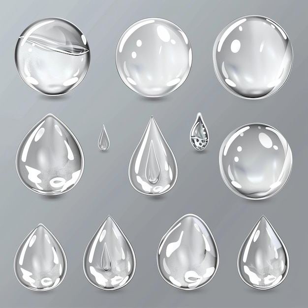 Photo a big set of transparent water drops generative ai