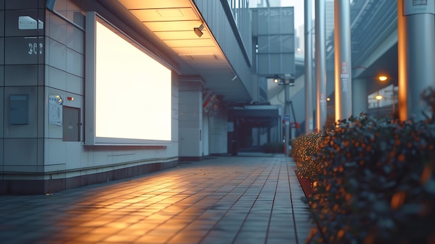 Photo billboard mockup on the wall of a building with an empty outdoor advertising screen generative ai