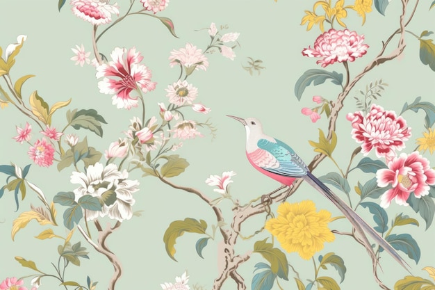 Photo birds and flowers wallpaper pattern plant