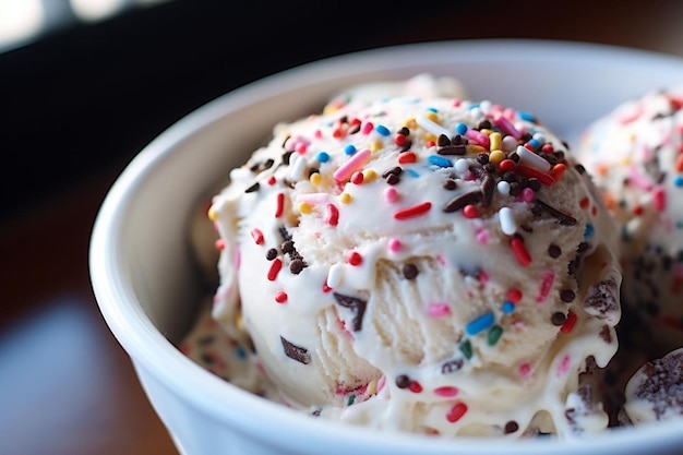 Photo birthday cake ice cream with sprinkles sweet creamy ice cream wafer photography