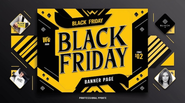 Photo black friday banner page template featuring vibrant yellow and black colors bold