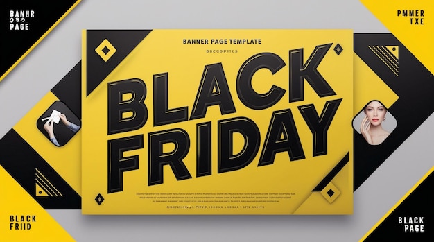 Photo black friday banner page template featuring vibrant yellow and black colors bold