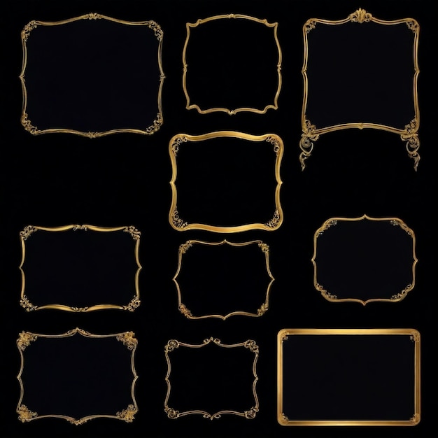 Photo a black and gold photo of a set of frames with gold trim