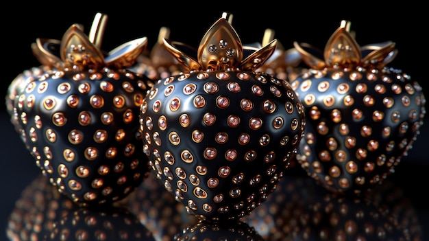 Black and Gold Strawberries with Rhinestones