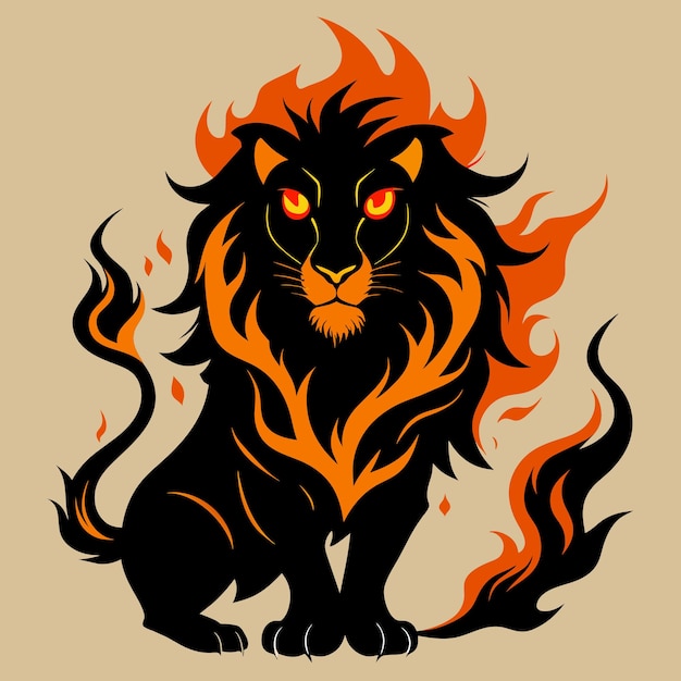 Photo a black and orange lion with a fiery background