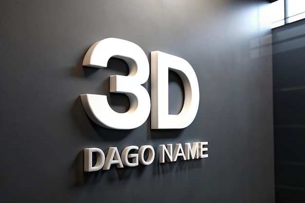 Photo a black wall with a 3d model of 3d name in white letters