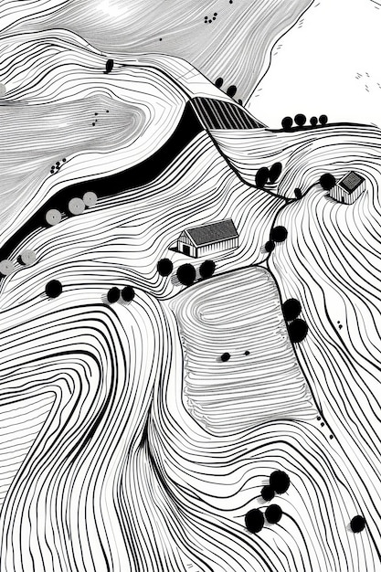 Photo a black and white drawing of a mountain