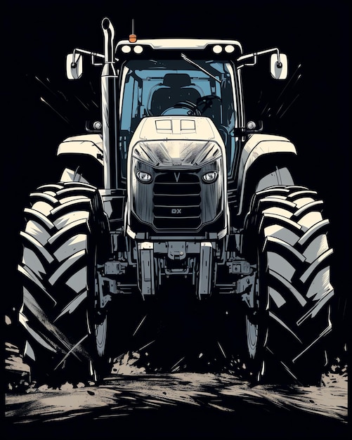 a black and white drawing of a tractor with the number 8 on it