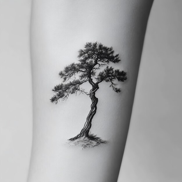 Photo black and white picture of a pine tree on a female body