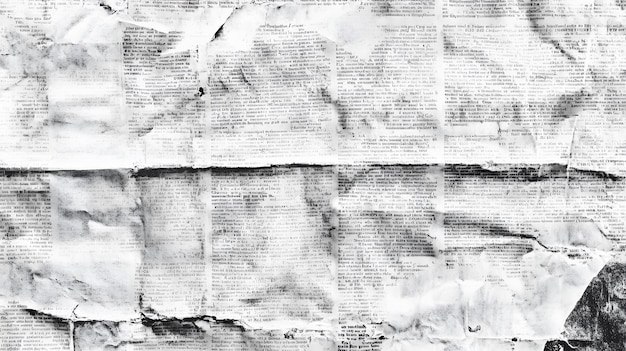 Black and White Textured Background of Old Torn Newspaper