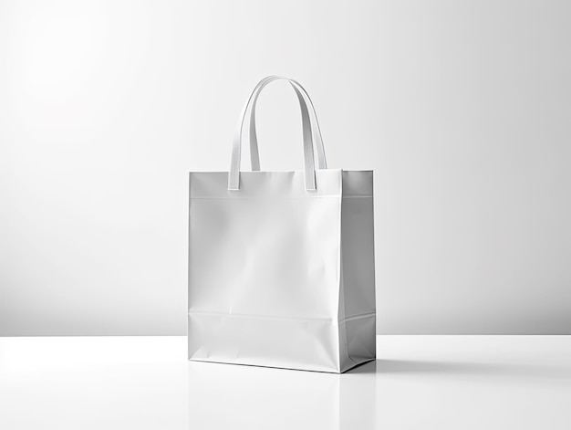 Blank Gray Shopping Bag with Handles on White Background Generative AI