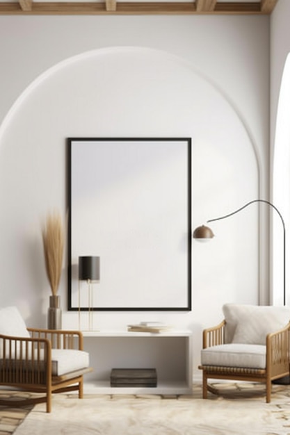 Blank mockup poster frame in the living room interior background canvas mockup