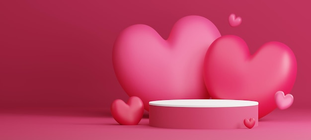 Blank podium with hearts 3D render