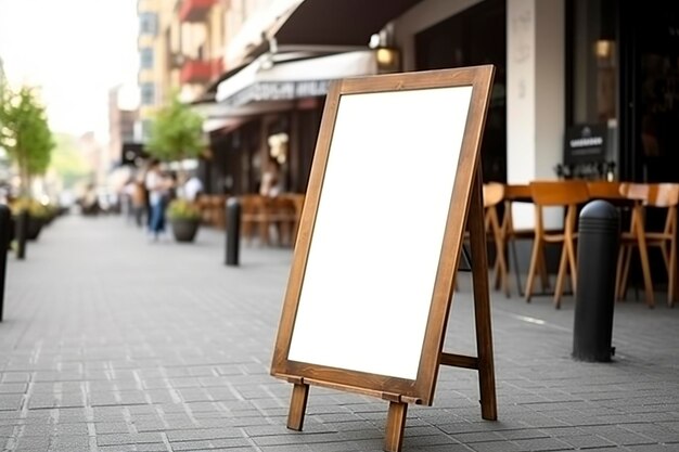 Blank restaurant shop sign or menu boards near the entrance to restaurant Cafe menu on the street Blackboard sign in front of a restaurant Signboard freestanding Aframe blackboard AI generated