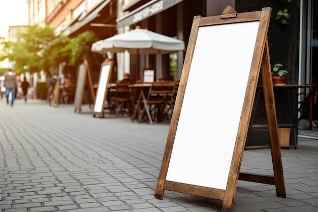 Blank restaurant shop sign or menu boards near the entrance to restaurant Cafe menu on the street Blackboard sign in front of a restaurant Signboard freestanding Aframe blackboard AI generated