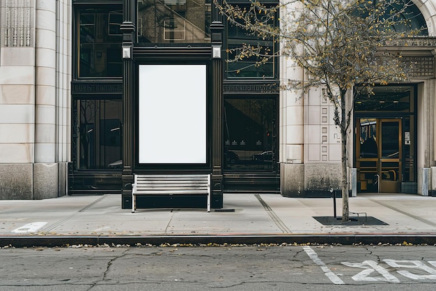 Photo a blank vertical billboard with a white background is located on the side of an outdoor bus stop in