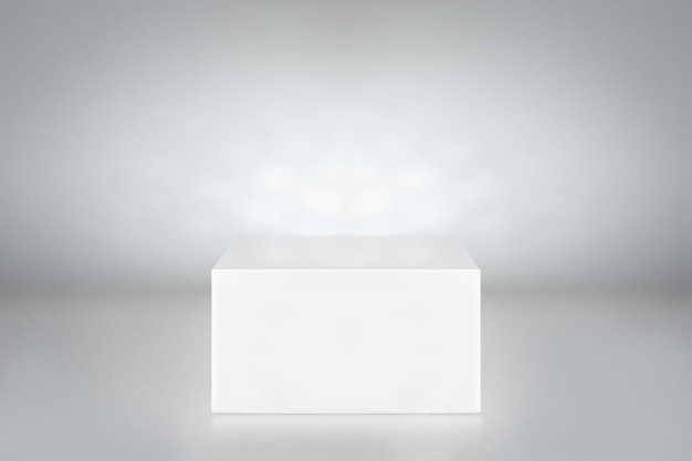 Blank white pedestal on gray background